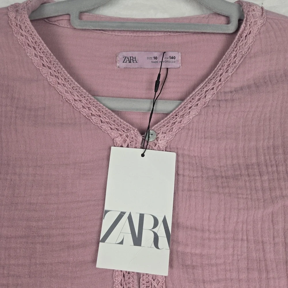 NWT Zara Womens Pink Lace Cropped Blouse Size‎ 10 Long Sleeve Cropped